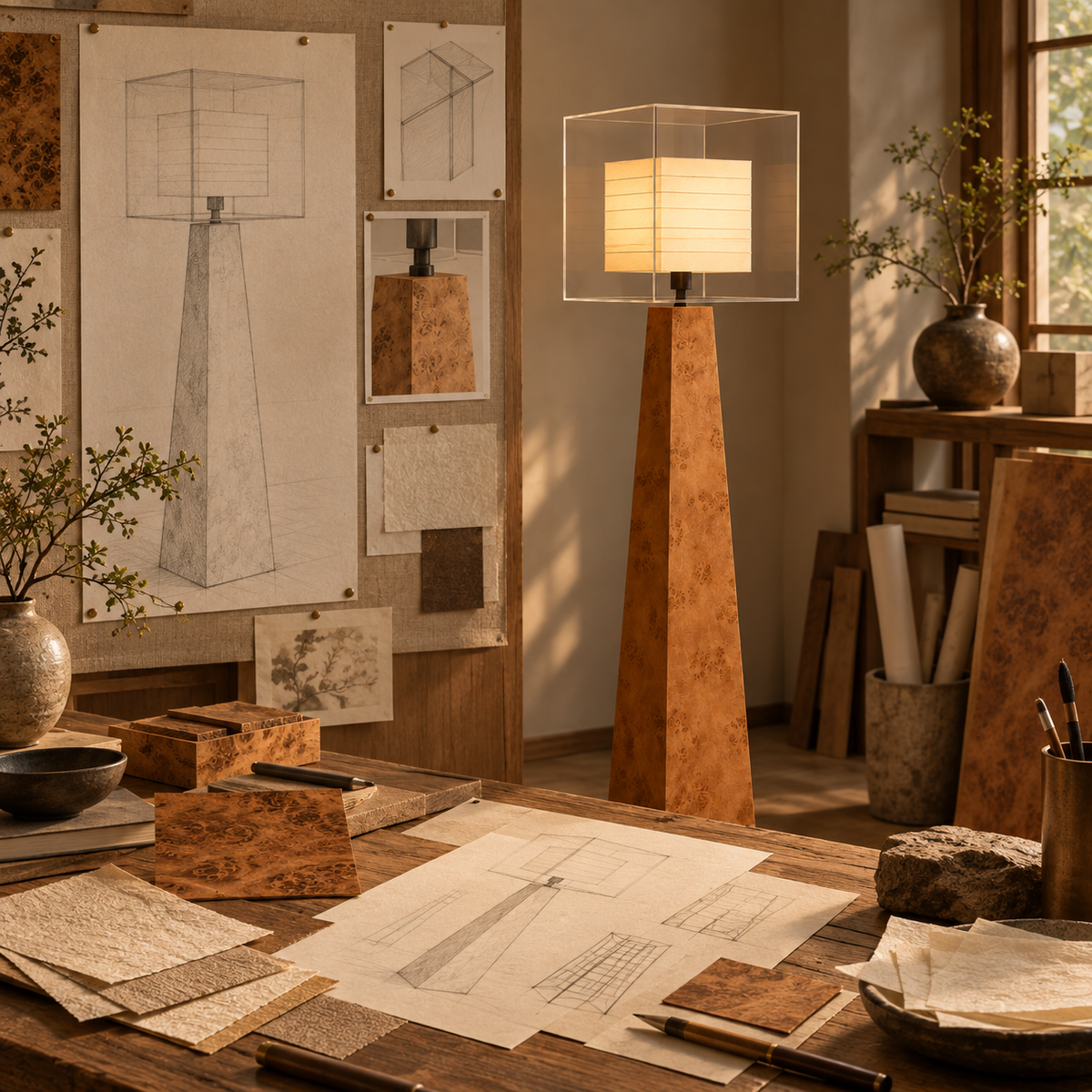Natural material texture detail of Light Cube Japanese Floor Lamp