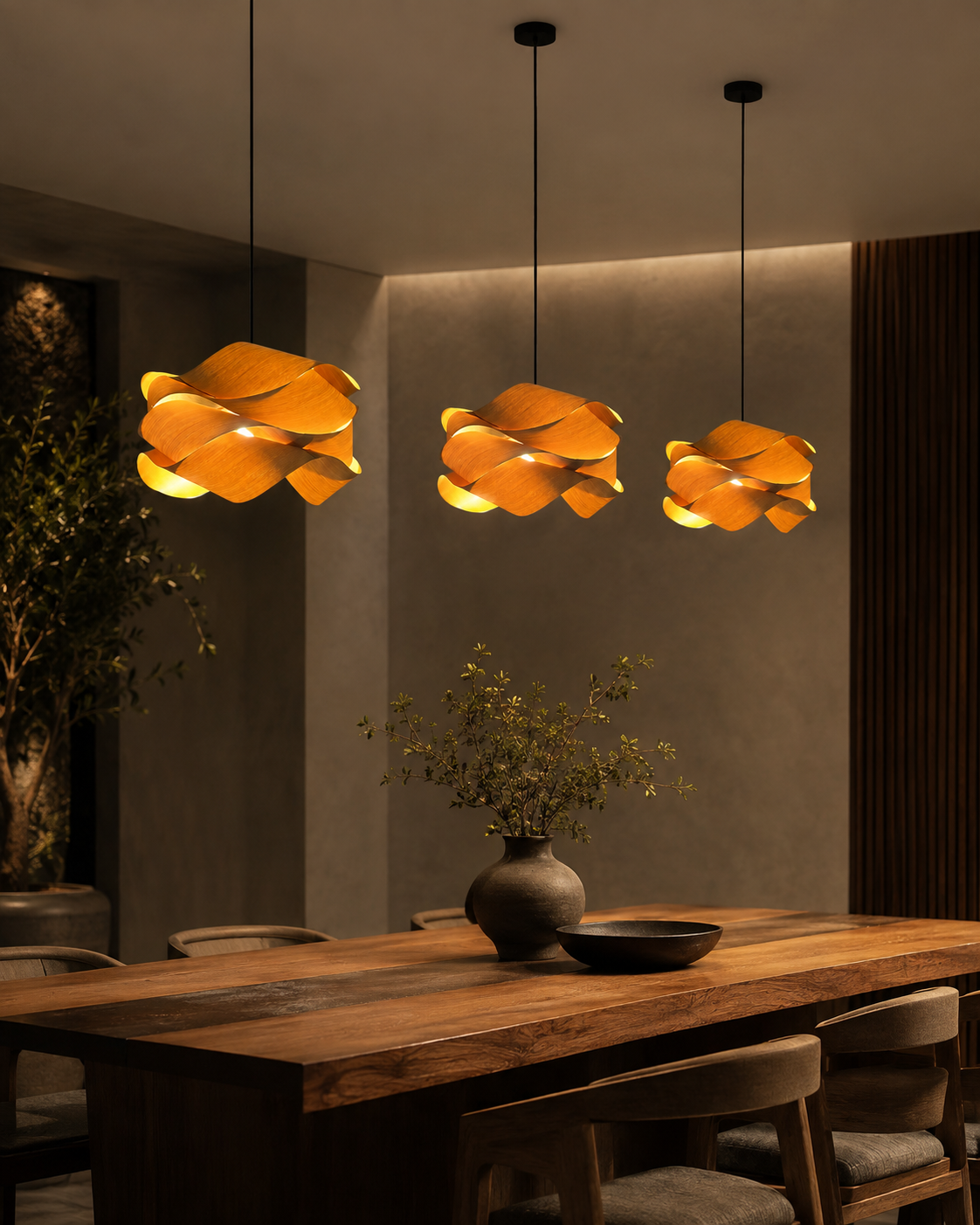 Joinery and hardware detail of Pinecone Wood Veneer Pendant