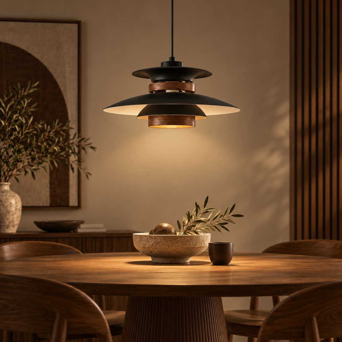 Natural material texture detail of Mid-Century Modern Ash Wood UFO Pendant Light