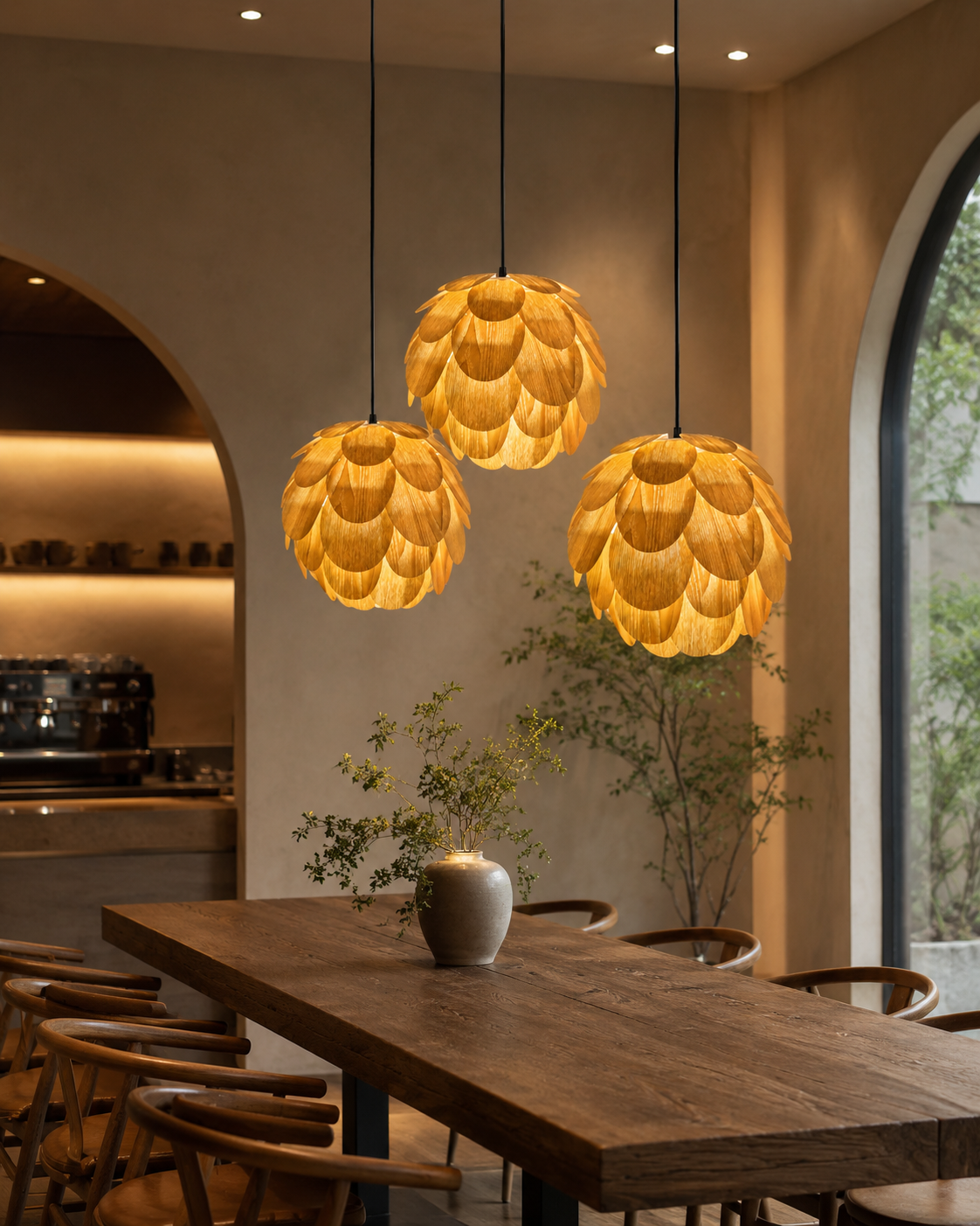Joinery and hardware detail of Pinecone Wood Pendant Light