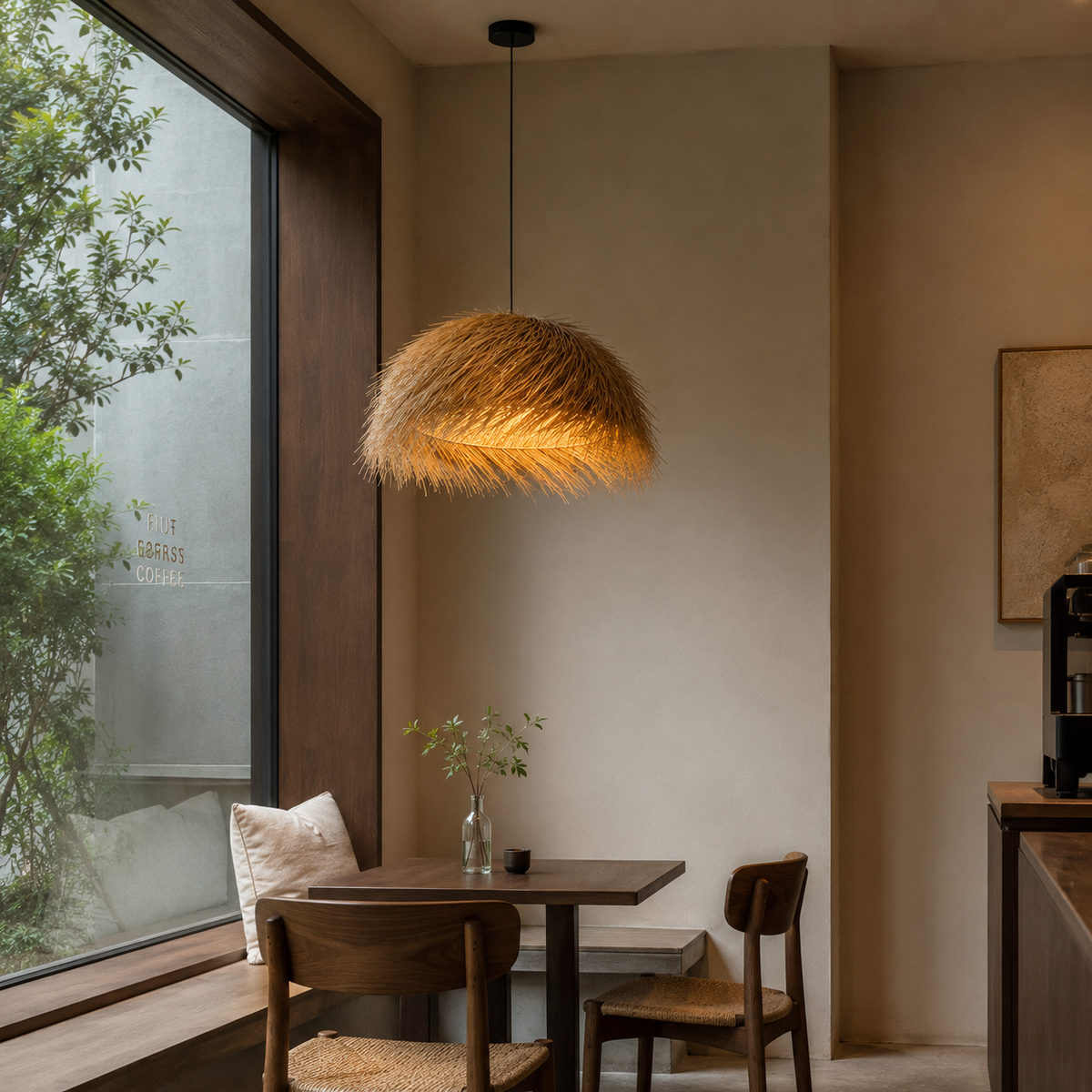 Form and silhouette detail of Golden Thatch Canopy Pendant Light