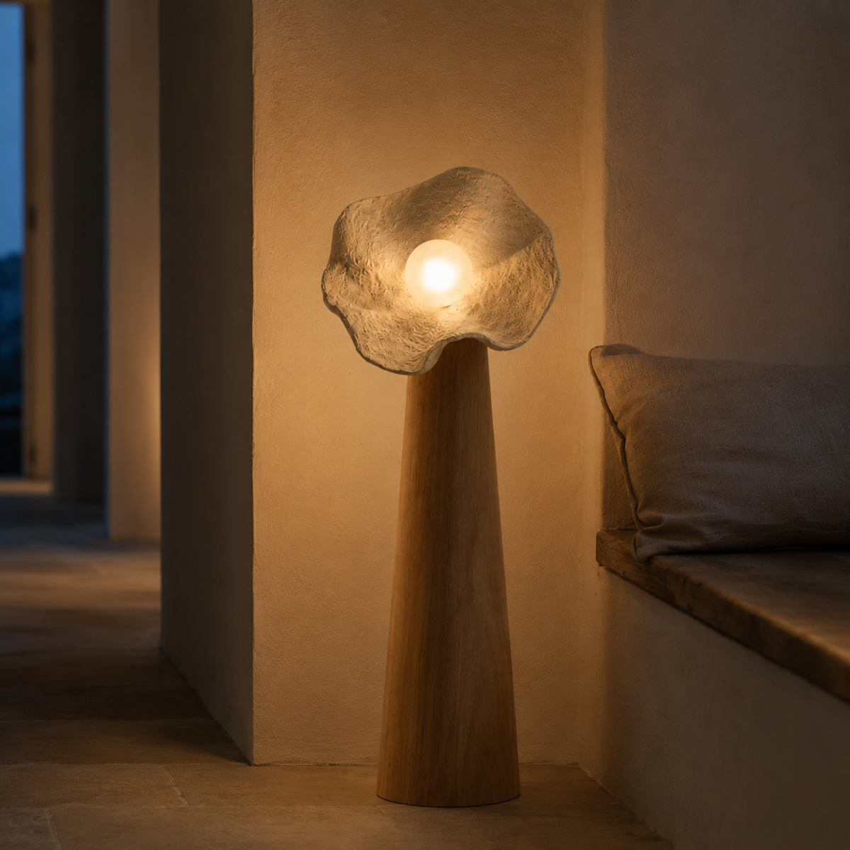 Form and silhouette detail of Nube Washi Mushroom Floor Lamp