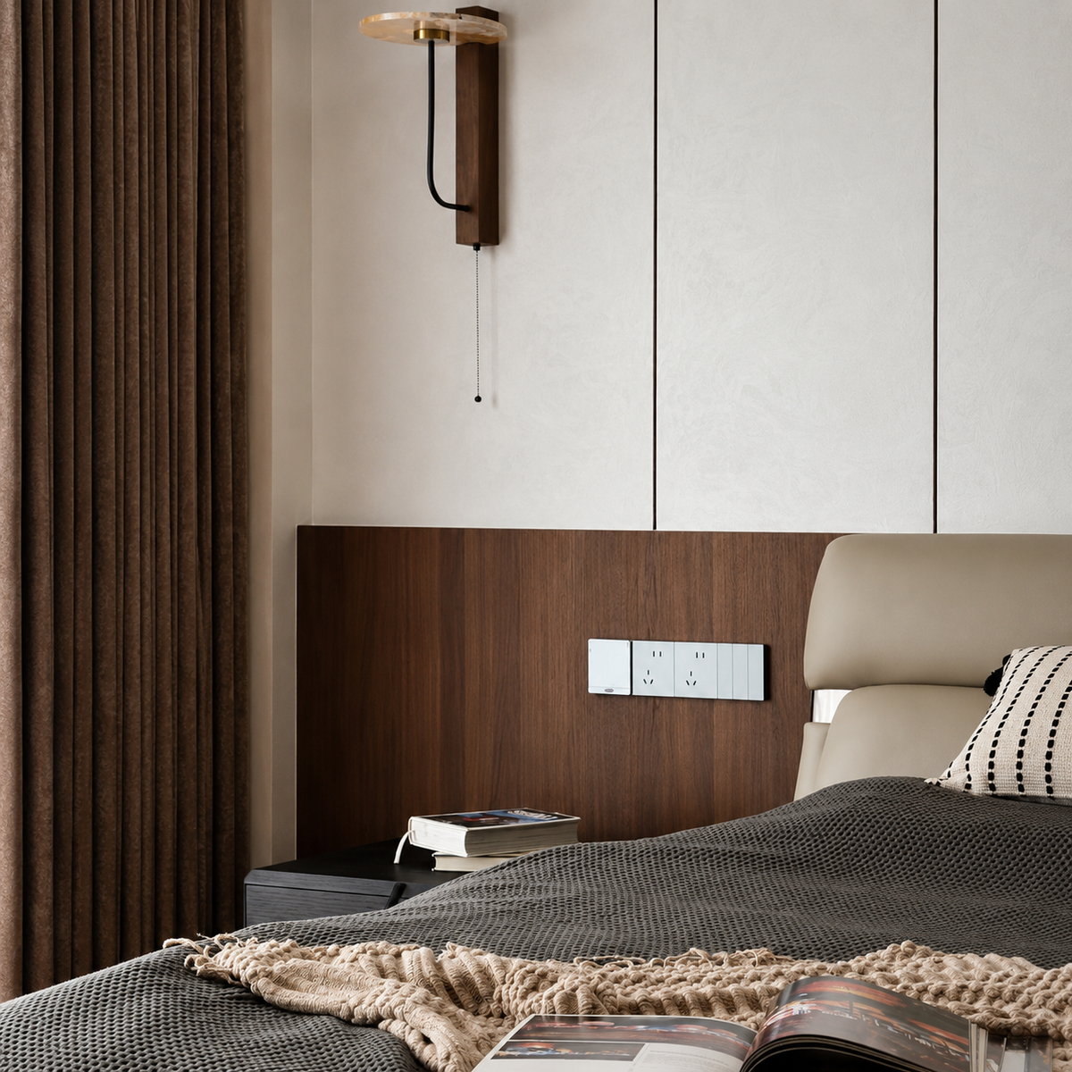 Natural material texture detail of Walnut Halo Wall Sconce