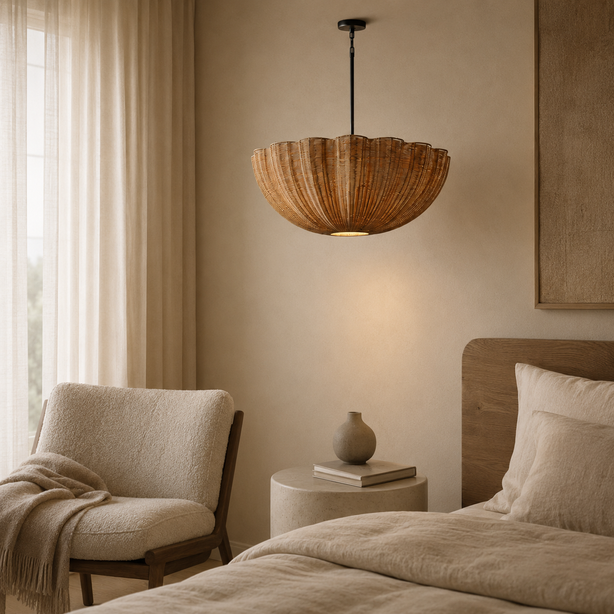 Natural material texture detail of Soleil Rattan Pendant