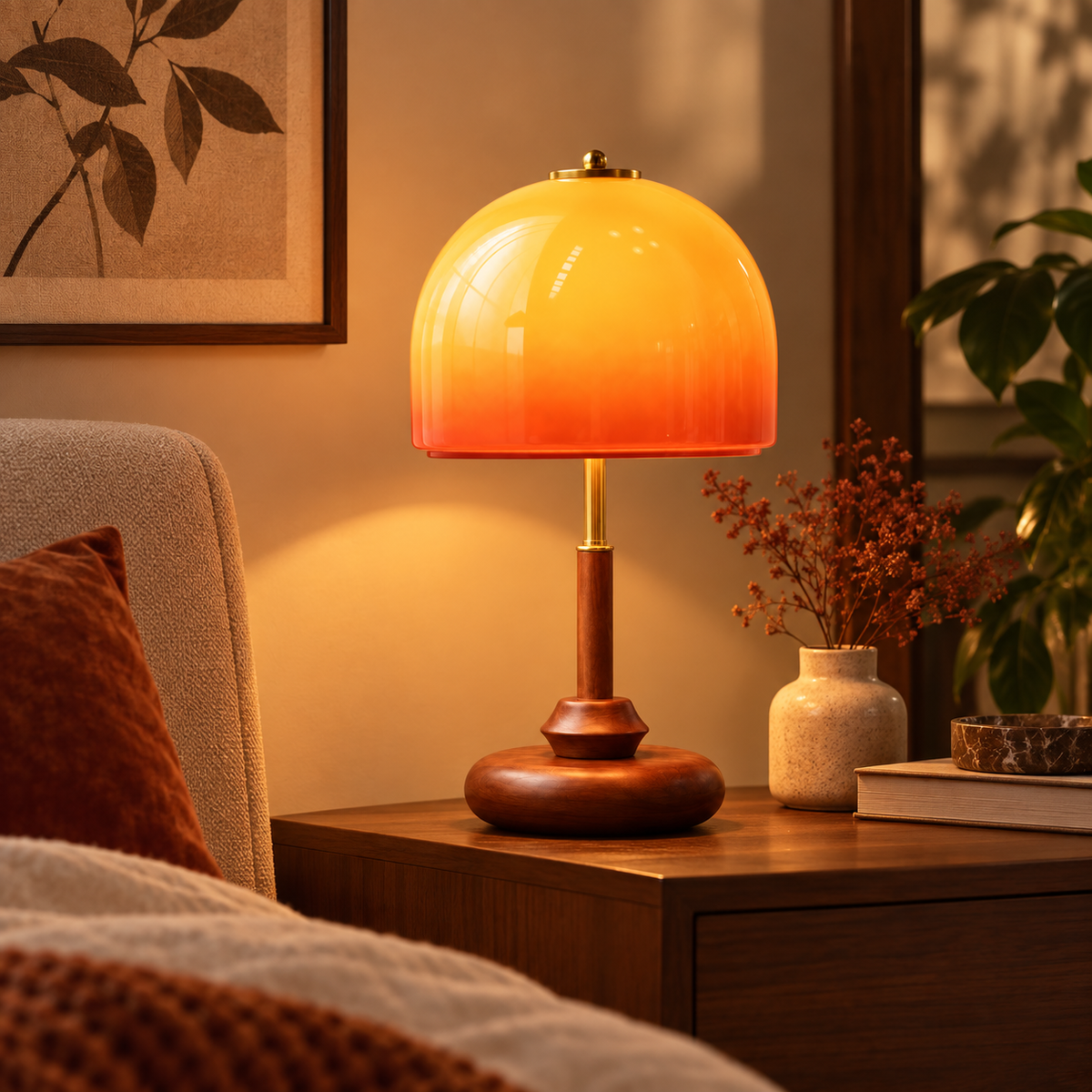 Joinery and hardware detail of Vintage Mushroom Glass Table Lamp