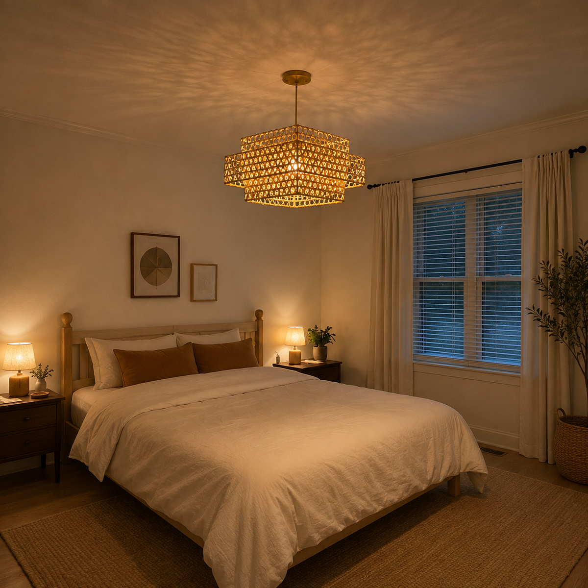Natural material texture detail of Layered Lantern Bamboo Pendant Light