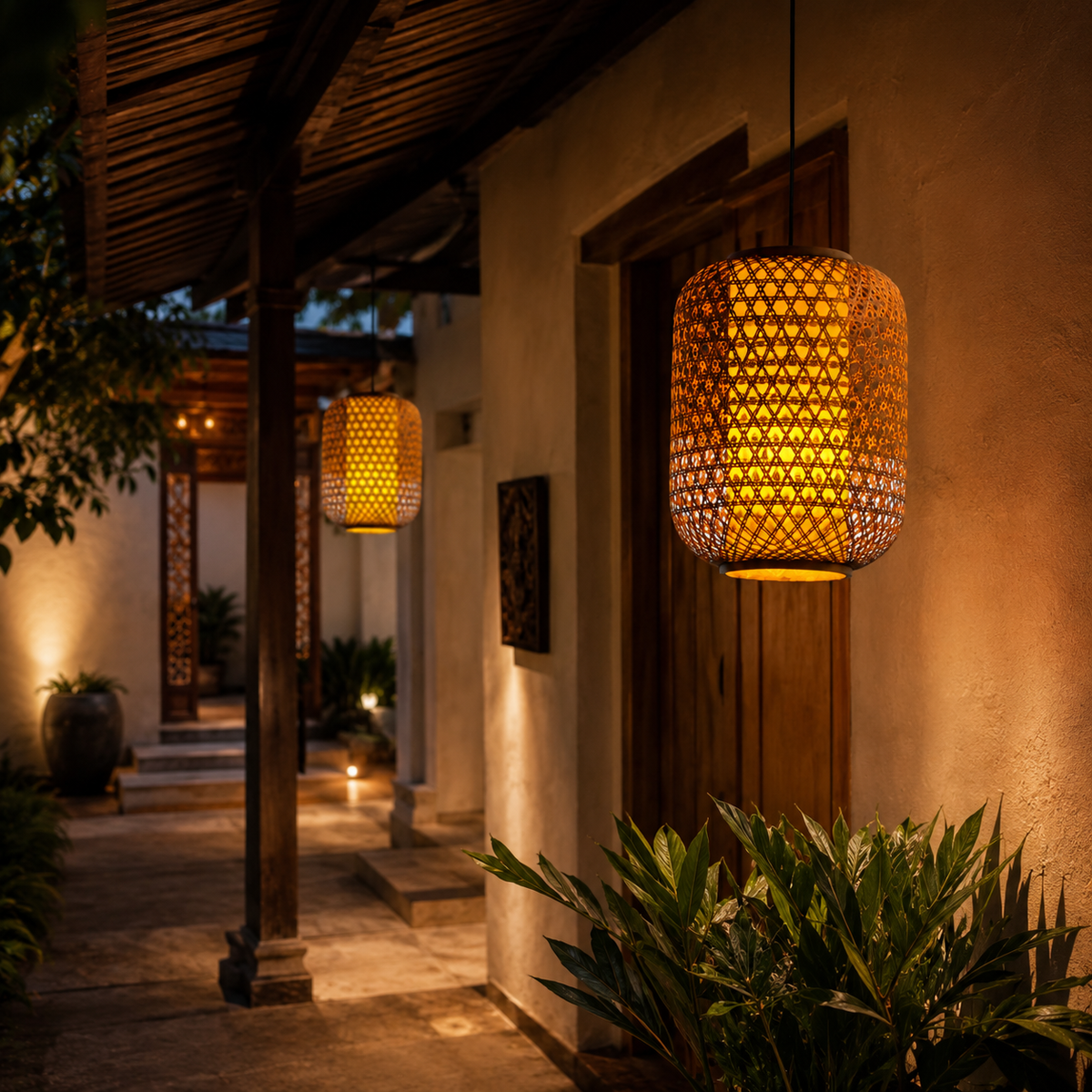 Joinery and hardware detail of Golden Weave Lantern