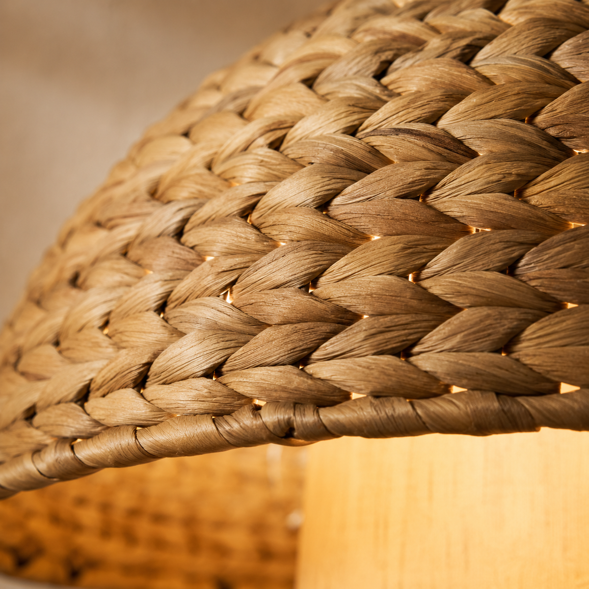 Natural material texture detail of Rattan Dome Walnut Table Lamp
