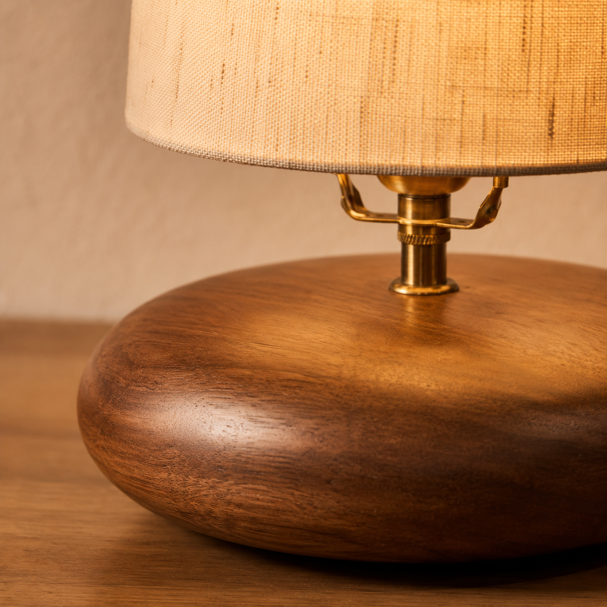 Joinery and hardware detail of Rattan Dome Walnut Table Lamp