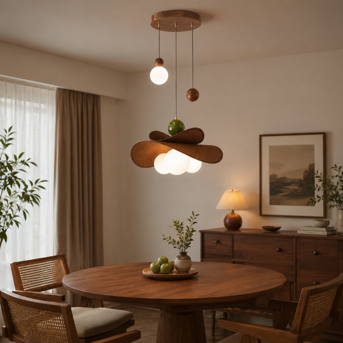 Natural material texture detail of Walnut Glass Globe Pendant Light