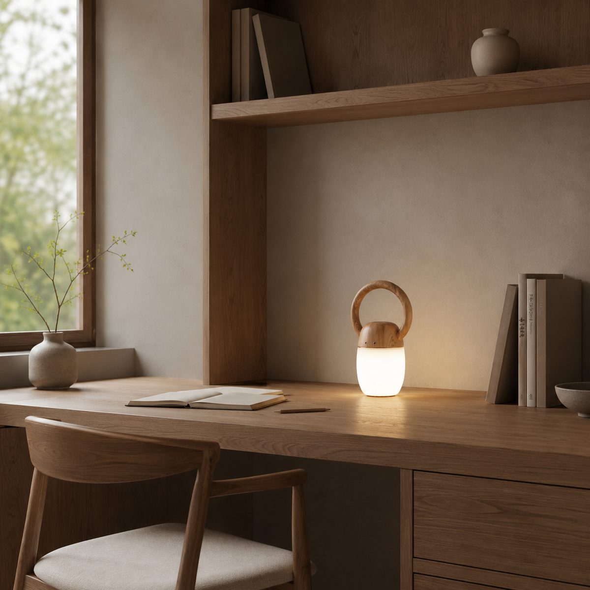 Natural material texture detail of Ring Handle Wood Lantern Table Lamp
