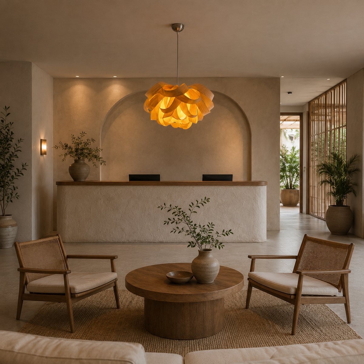 Joinery and hardware detail of Bloom Wood Veneer Pendant Light