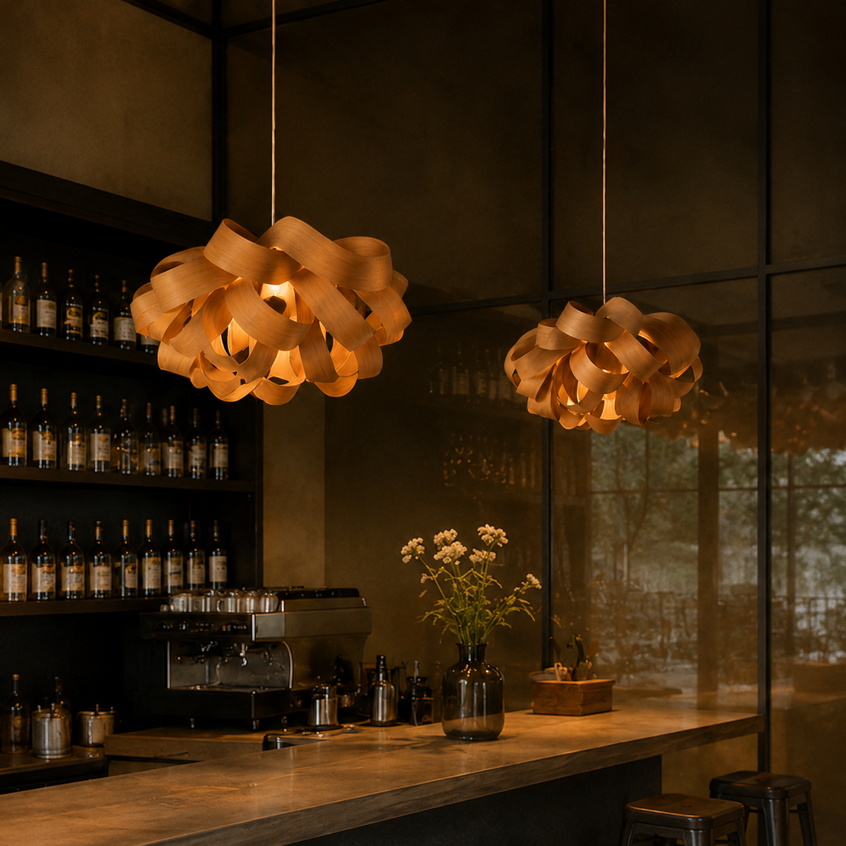 Natural material texture detail of Bloom Wood Veneer Pendant Light