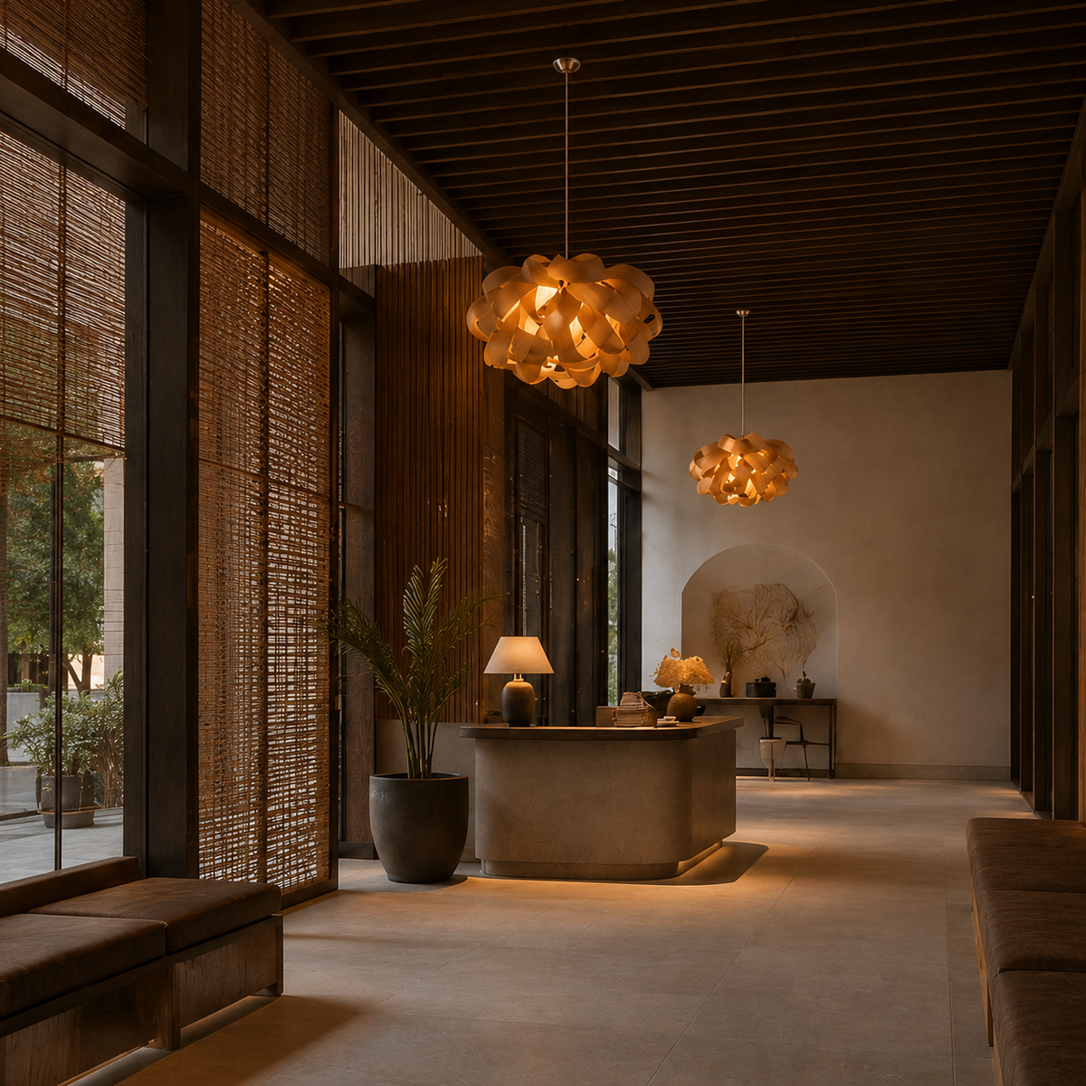 Finished craftsmanship detail of Bloom Wood Veneer Pendant Light