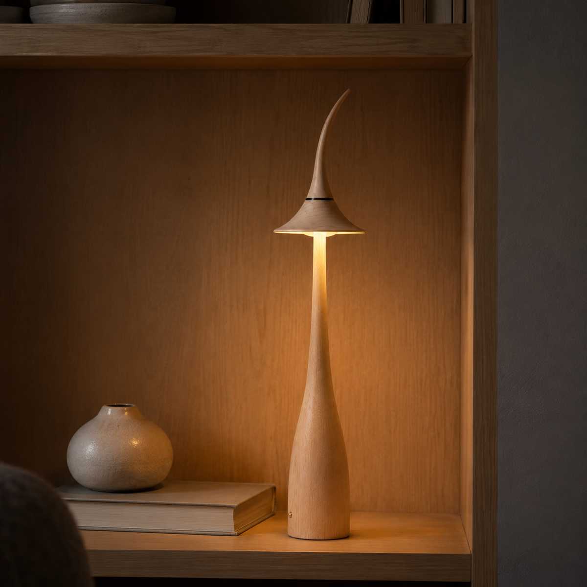 Joinery and hardware detail of Noma Maple Wood Cordless Table Lamp