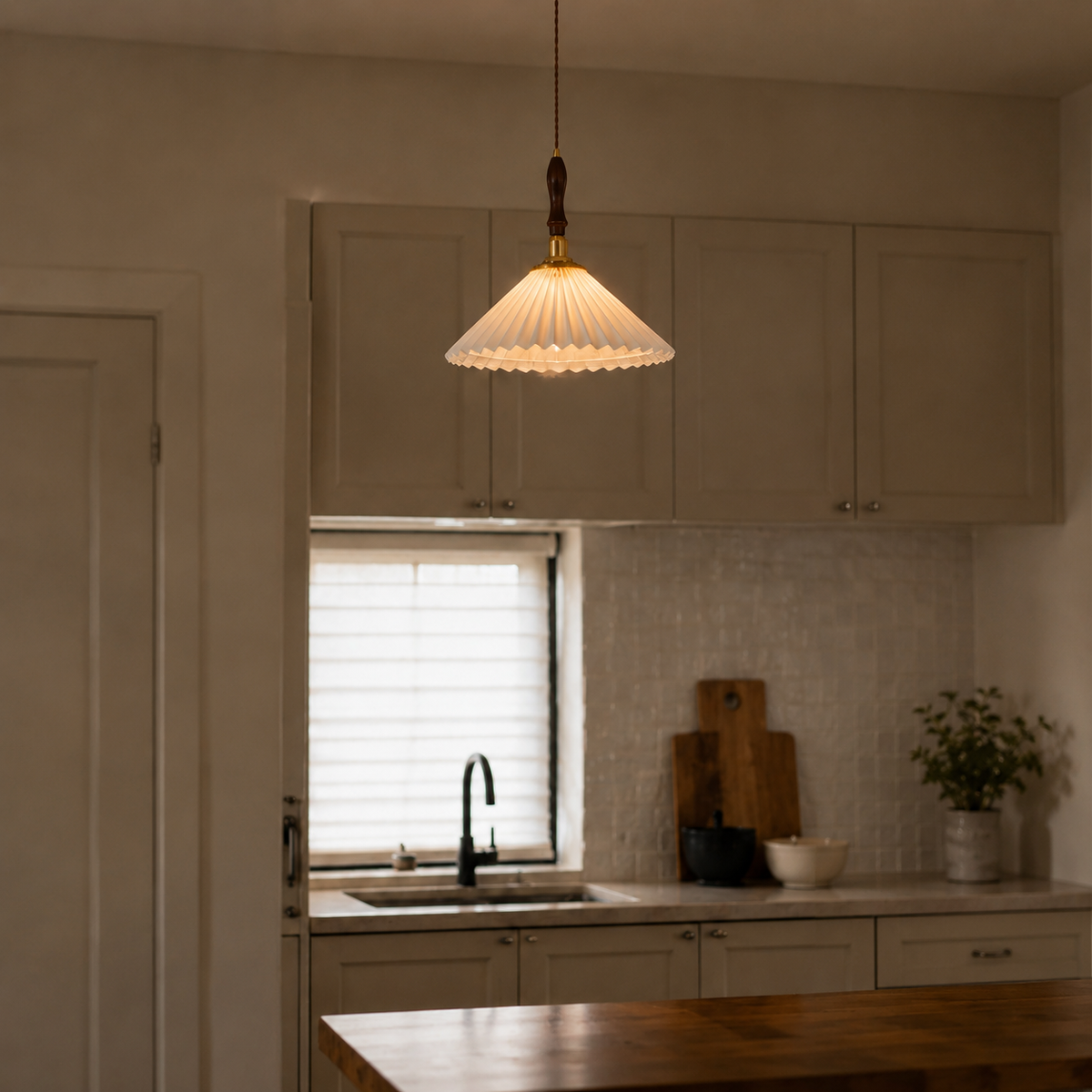 Natural material texture detail of Arden Pleated Dome Pendant