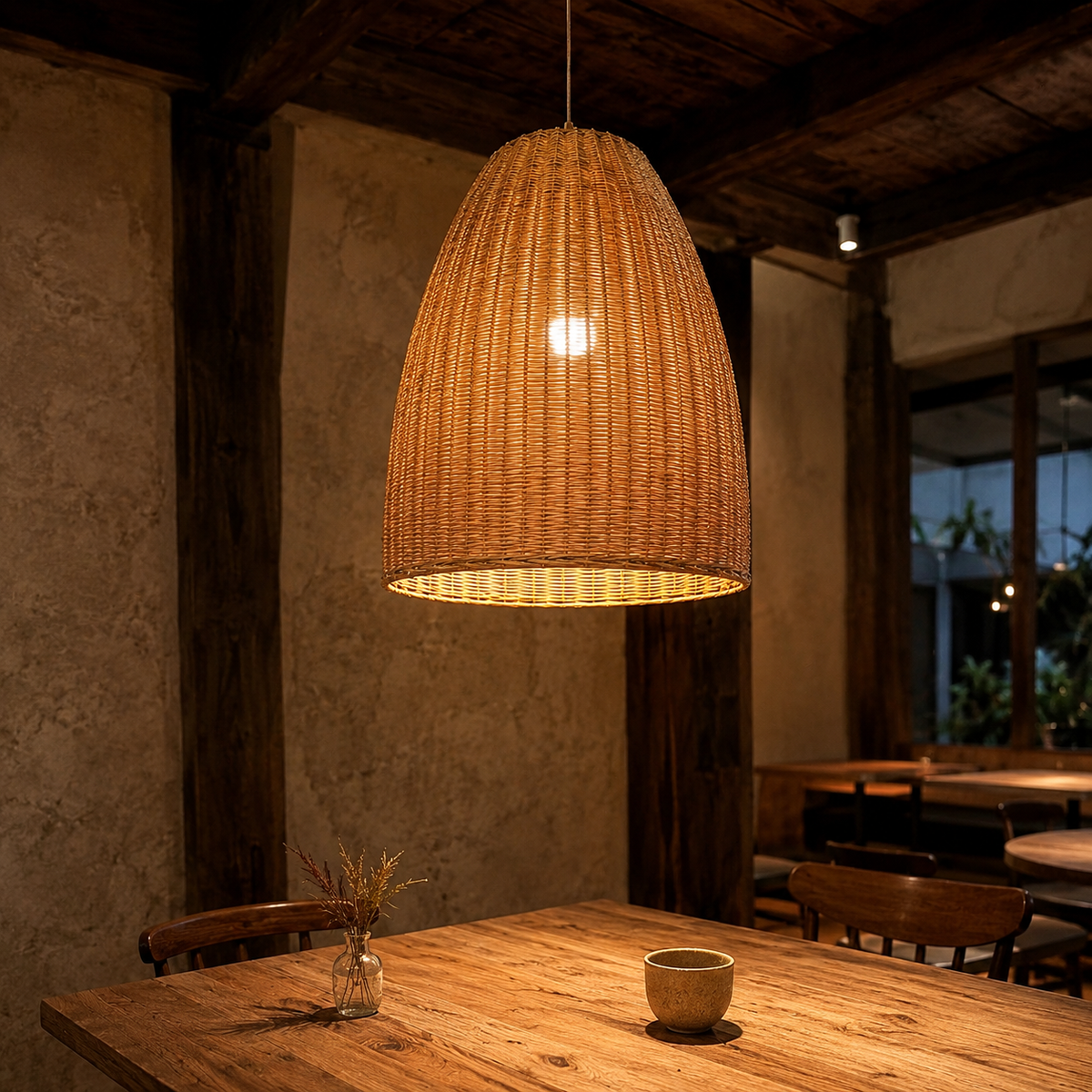 Finished craftsmanship detail of Rattan Bell Pendant