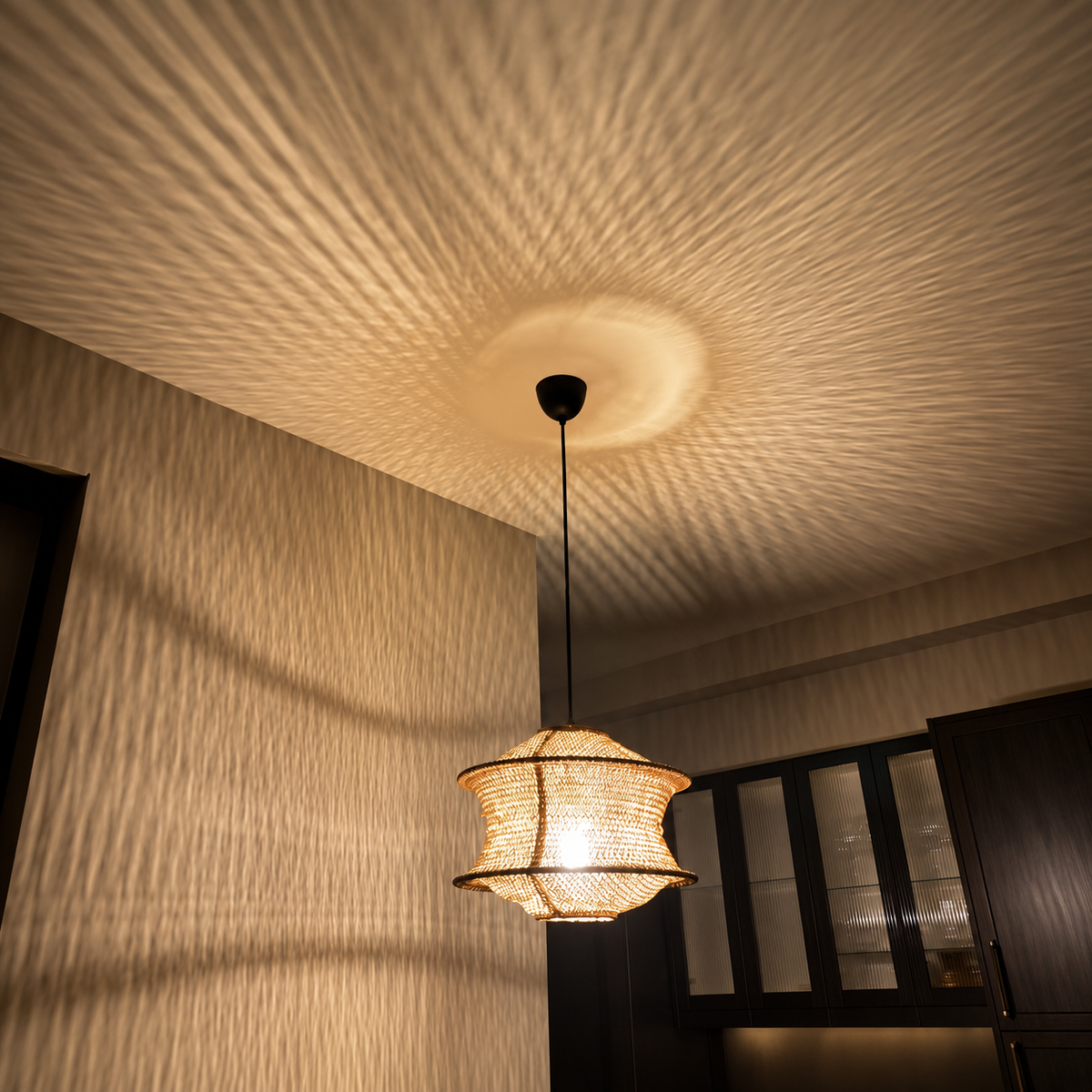Finished craftsmanship detail of Cocoa Weave Pendant Light