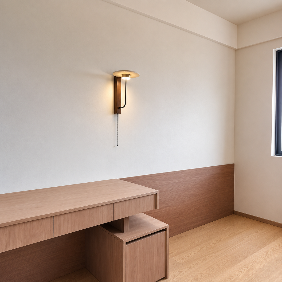 Finished craftsmanship detail of Walnut Halo Wall Sconce