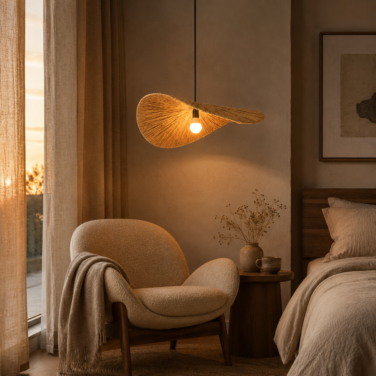 Wabi Rattan Disc Pendant Light