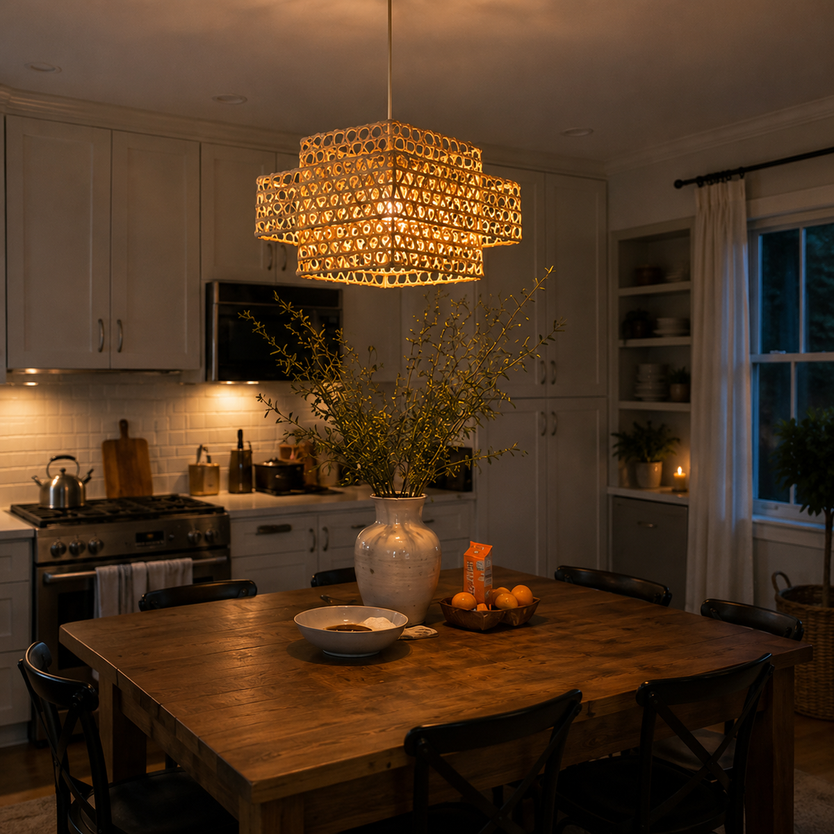 Joinery and hardware detail of Layered Lantern Bamboo Pendant Light
