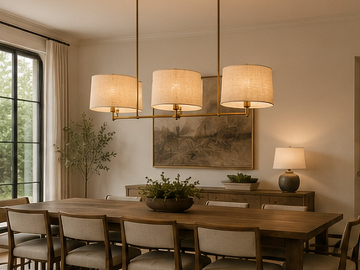 Linen Chandeliers for Dining Rooms: Shade, Scale & Table Fit