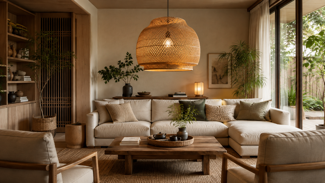 Bamboo Pendant Lights for Living Rooms: Scale, Shade Depth & Seating Layout