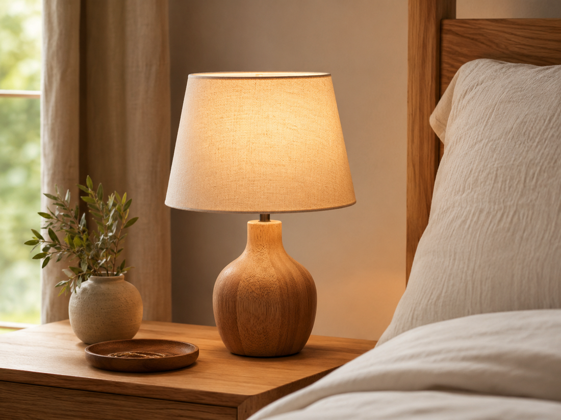 Bedroom with both a bedside table lamp and a wall sconce showing two bedside lighting options in one cohesive room