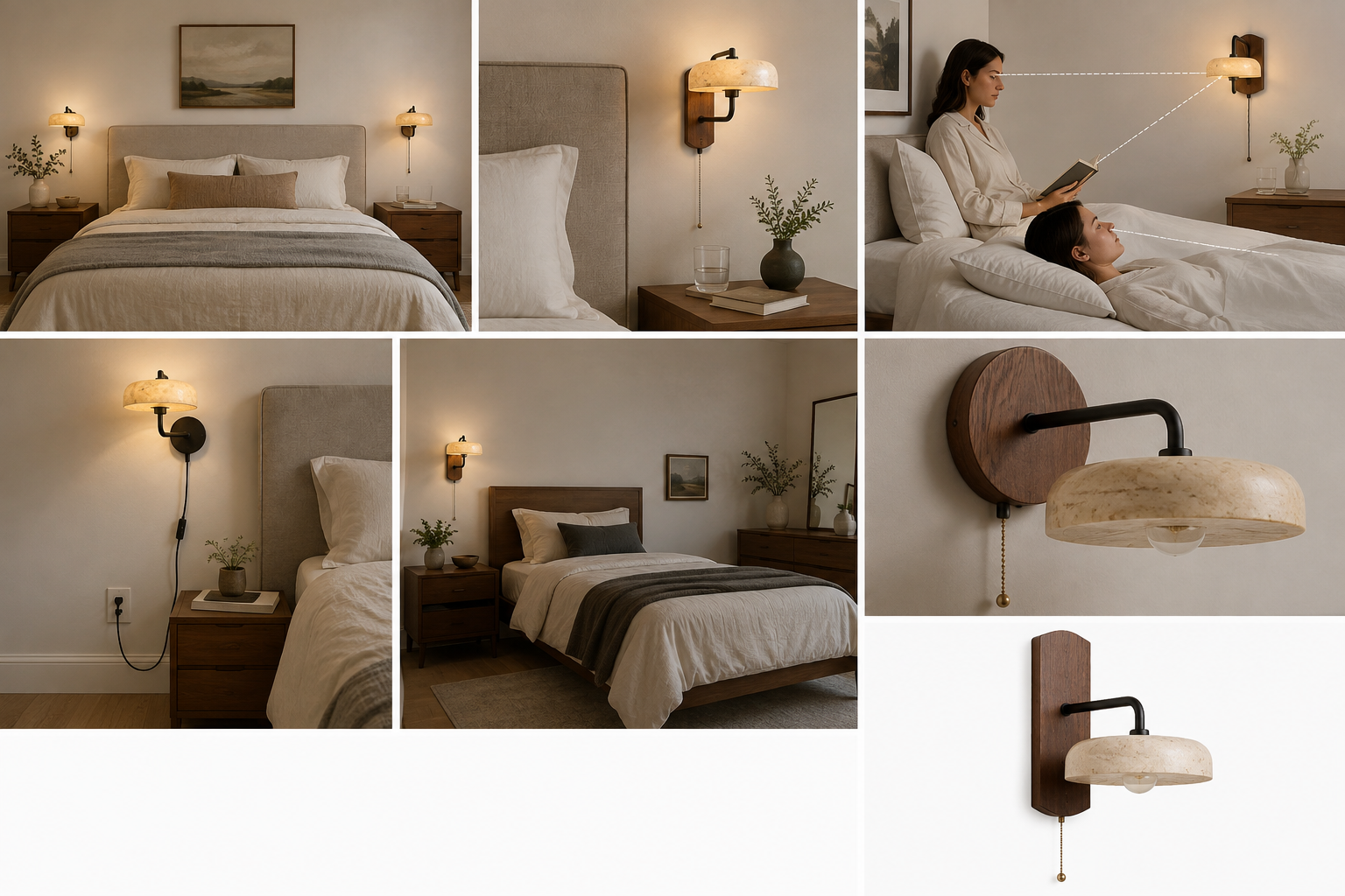 Bedroom with wall sconces mounted on either side of the bed