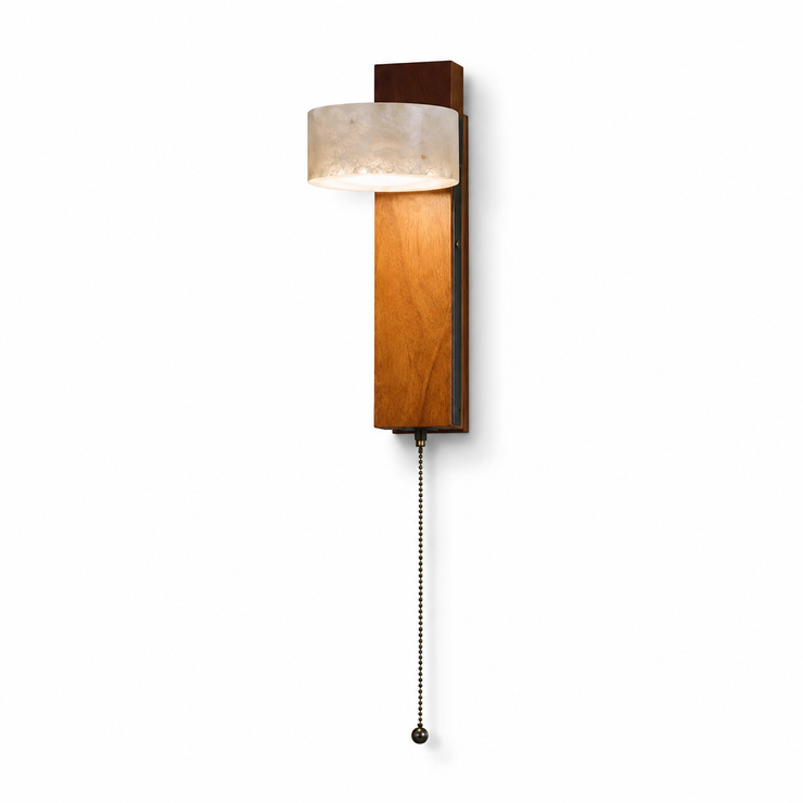 Mid-Century Travertine & Wood Wall Sconce