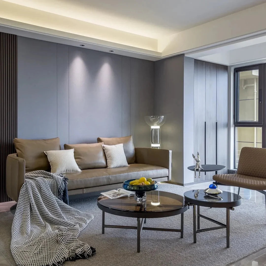 Floor lamp with clear glass shade and stacked glass column on round base
