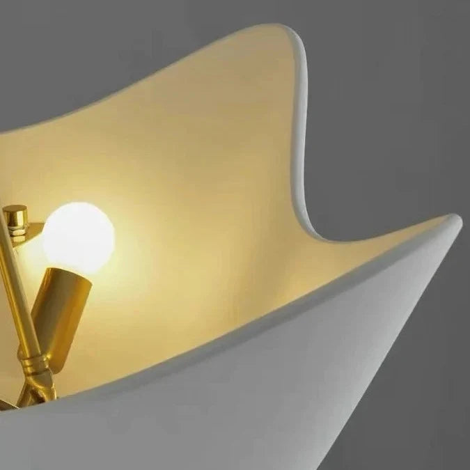 Chalk-white plaster chandelier petal shade with sculpted curved edges