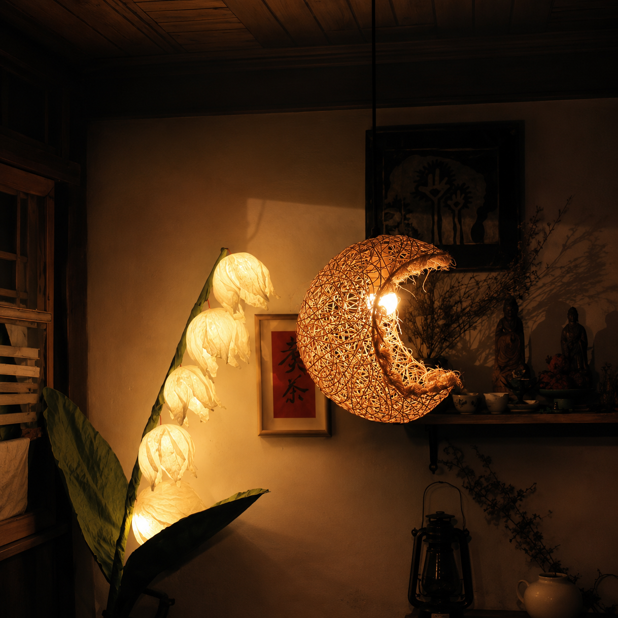 Rattan Crescent Pendant Light
