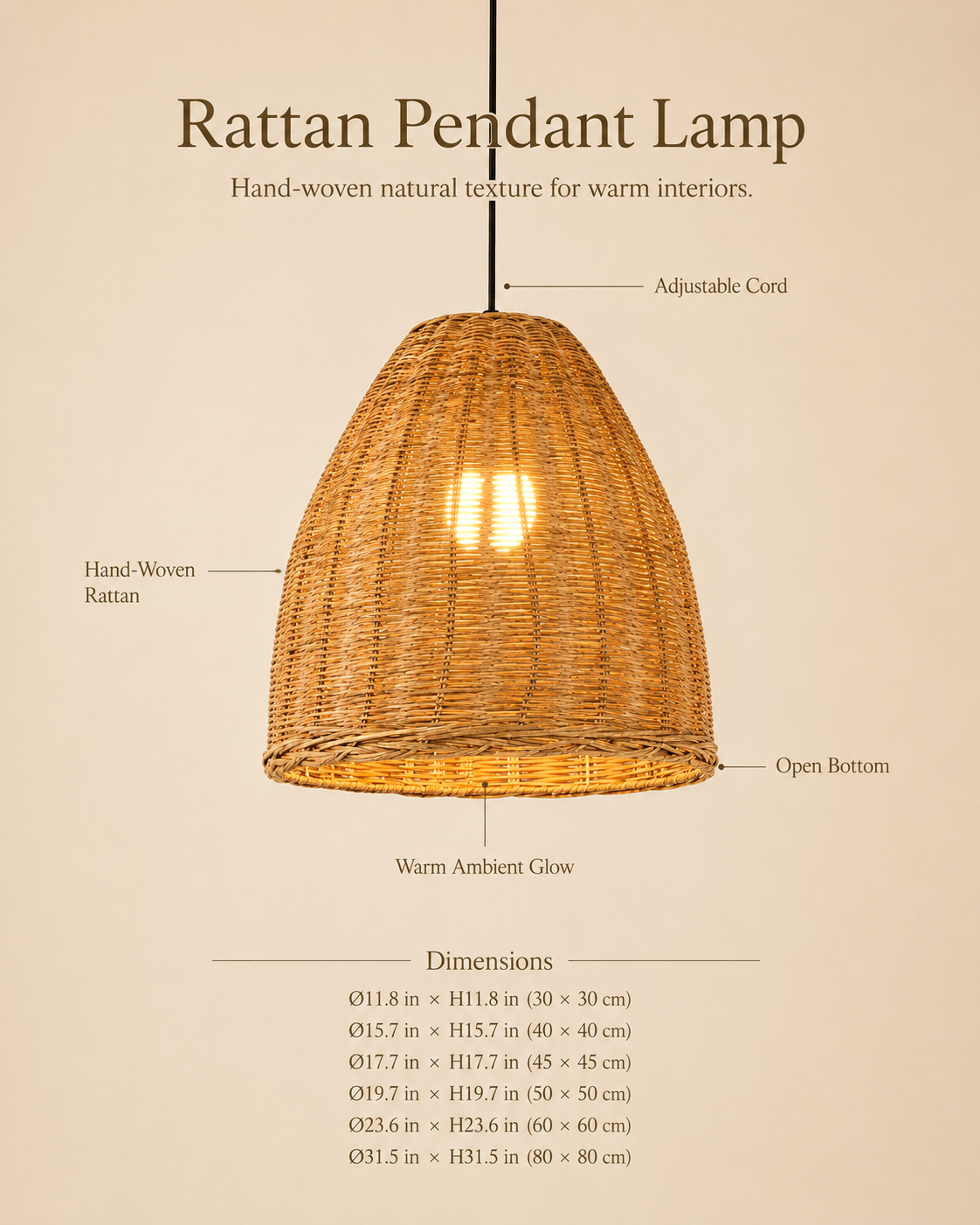 Rattan Bell Pendant styled in a warm natural interior