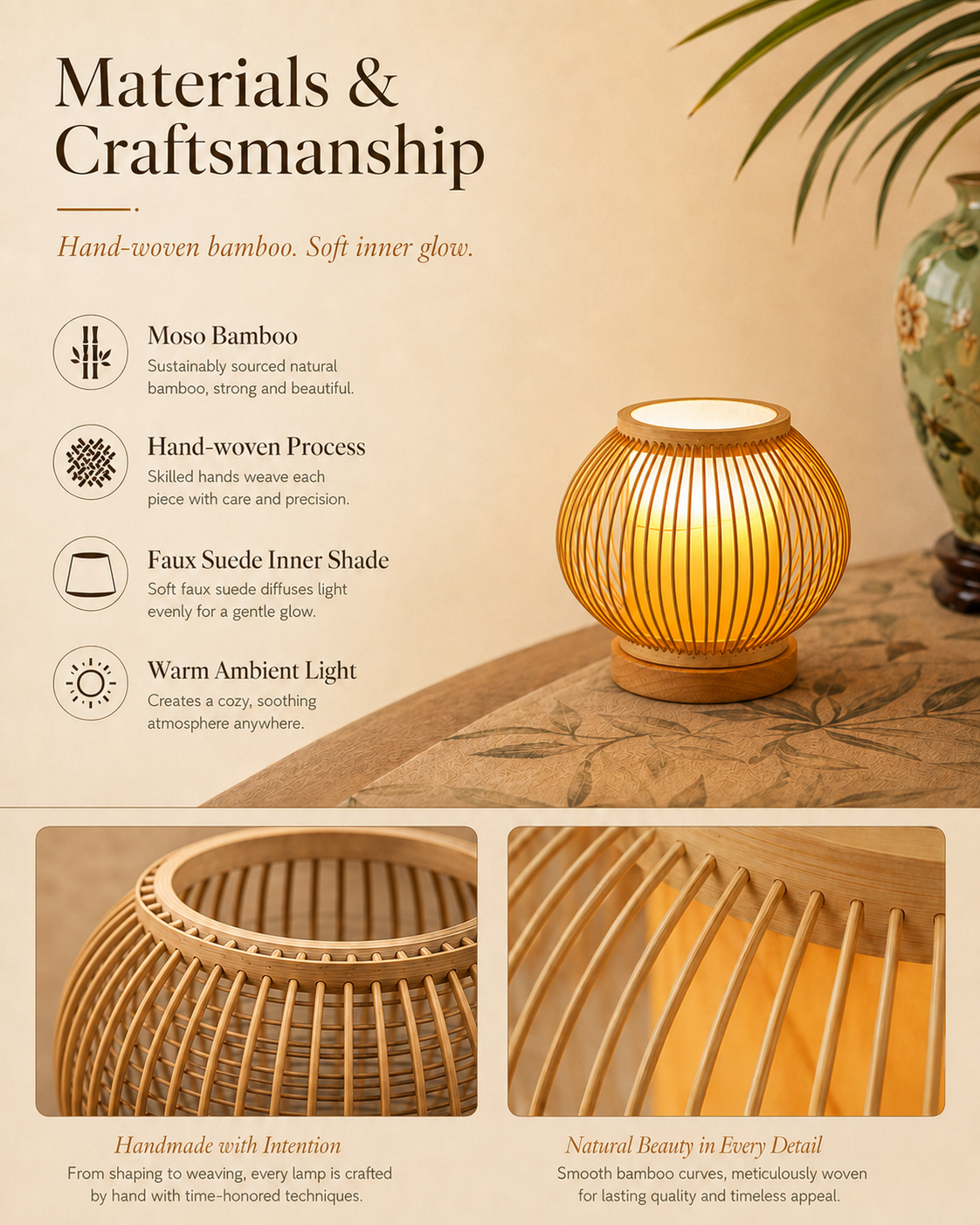 Natural materials and handcrafted details of Lunar Cage Rechargeable Table Lamp