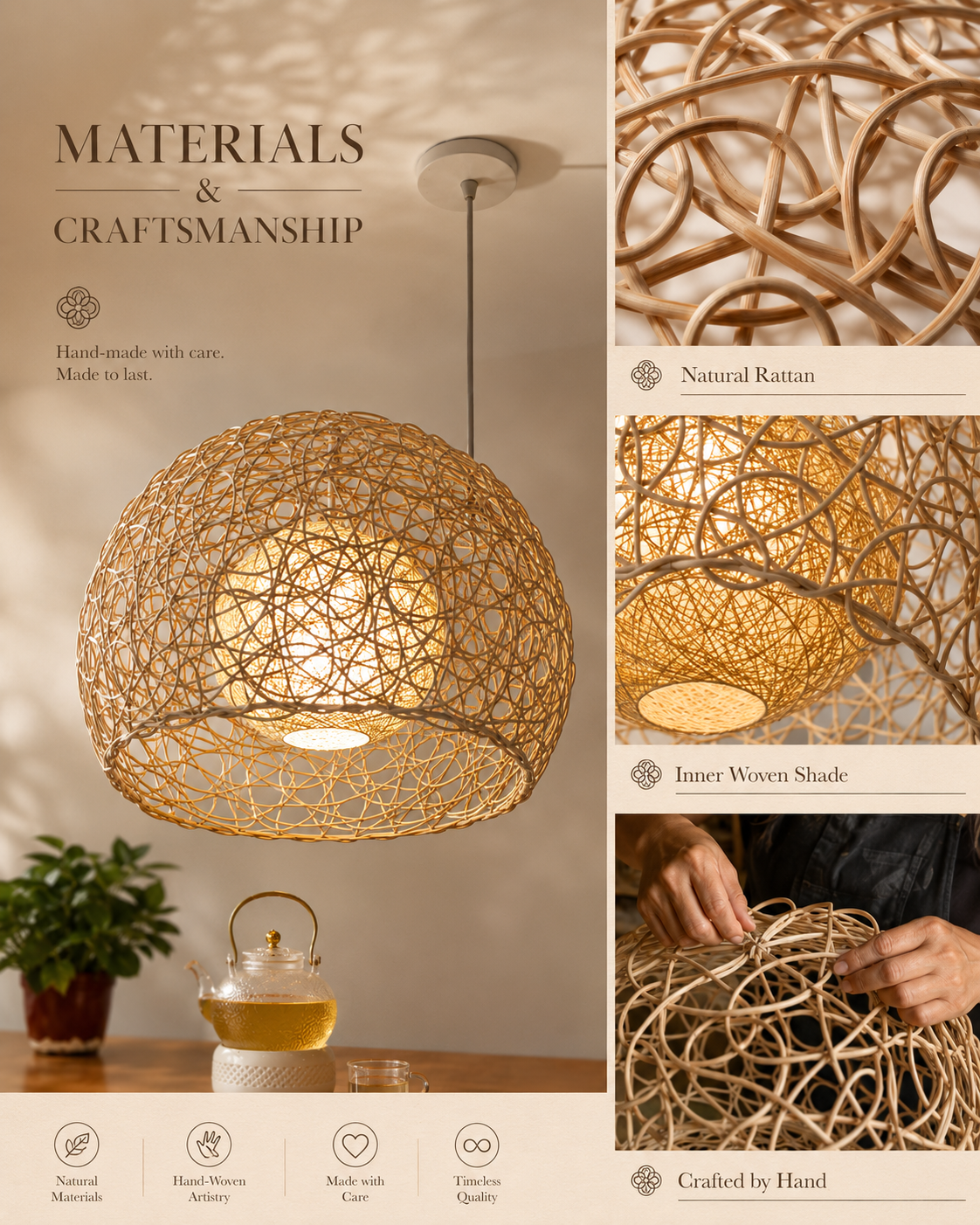 Natural materials and handcrafted details of Rattan Orb Pendant Light