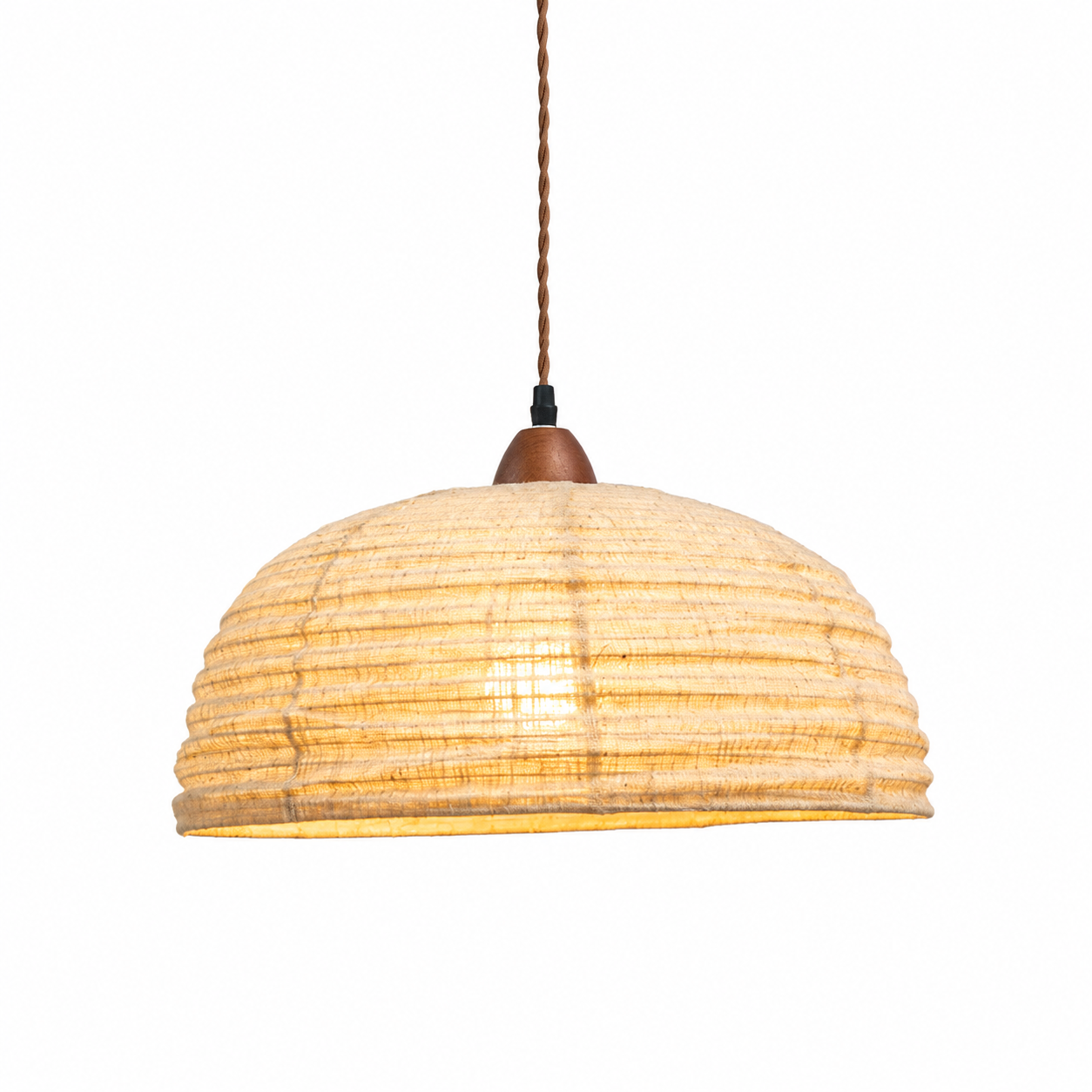 Canvas Glow pendant lamp with woven fabric bell shade and hanging cord