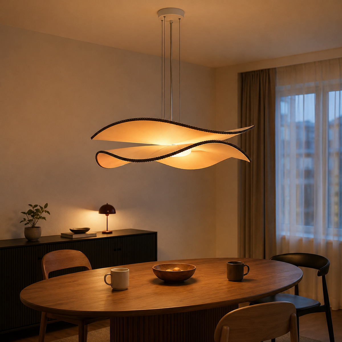 Form and silhouette detail of Lumina Wings Pendant Light