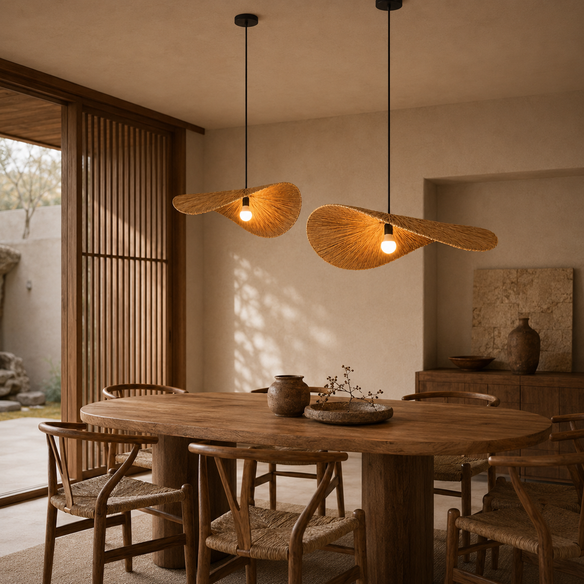 Wabi Rattan Disc Pendant Light