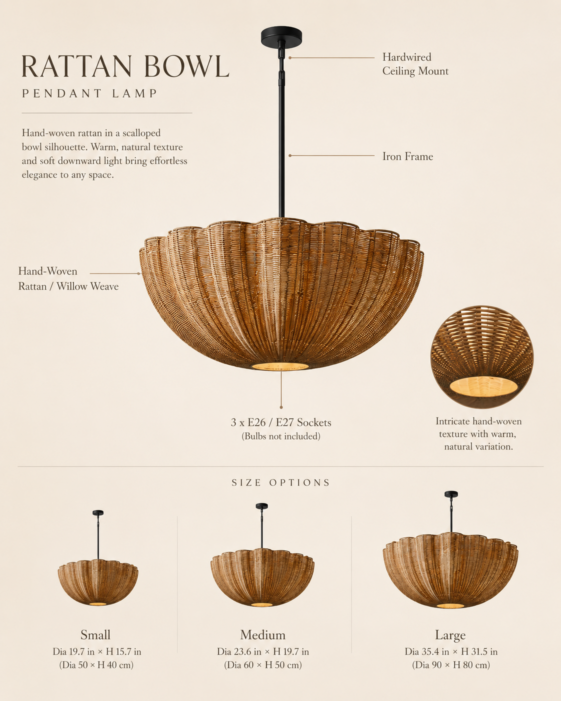 Soleil Rattan Pendant styled in a warm natural interior