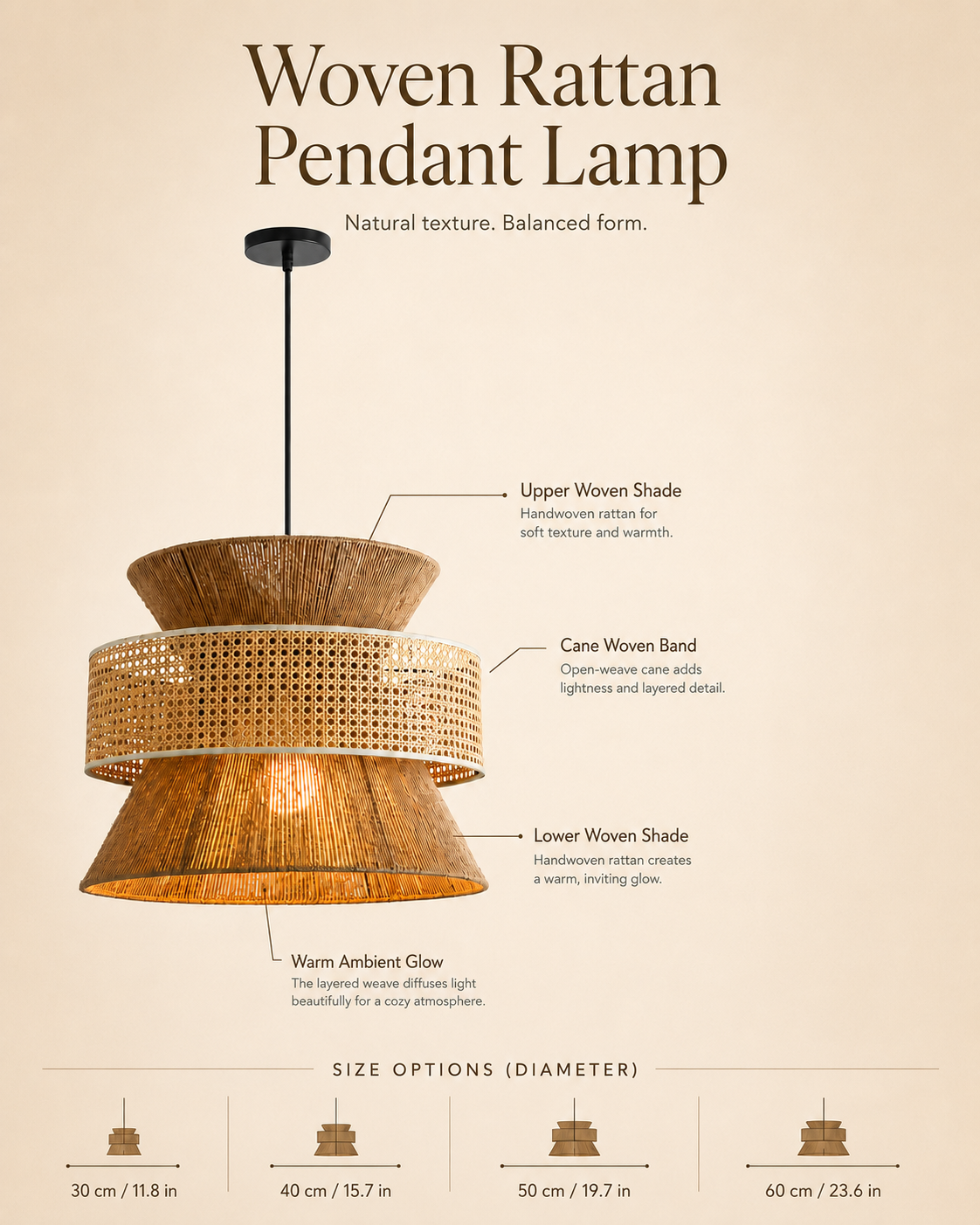 Sunset Loom Hourglass Pendant Light styled in a warm natural interior