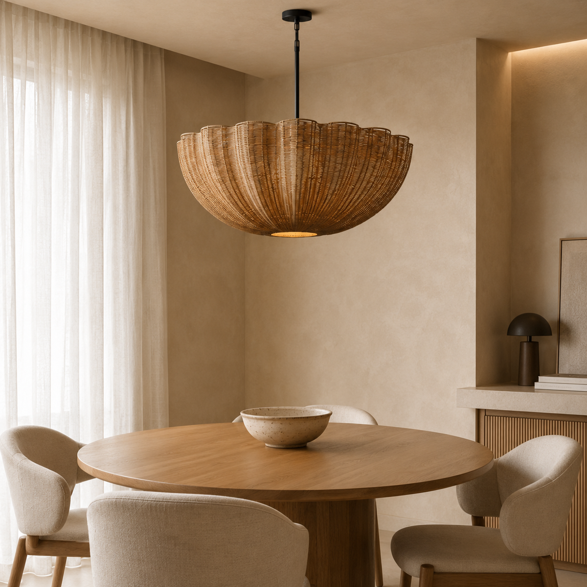 Form and silhouette detail of Soleil Rattan Pendant