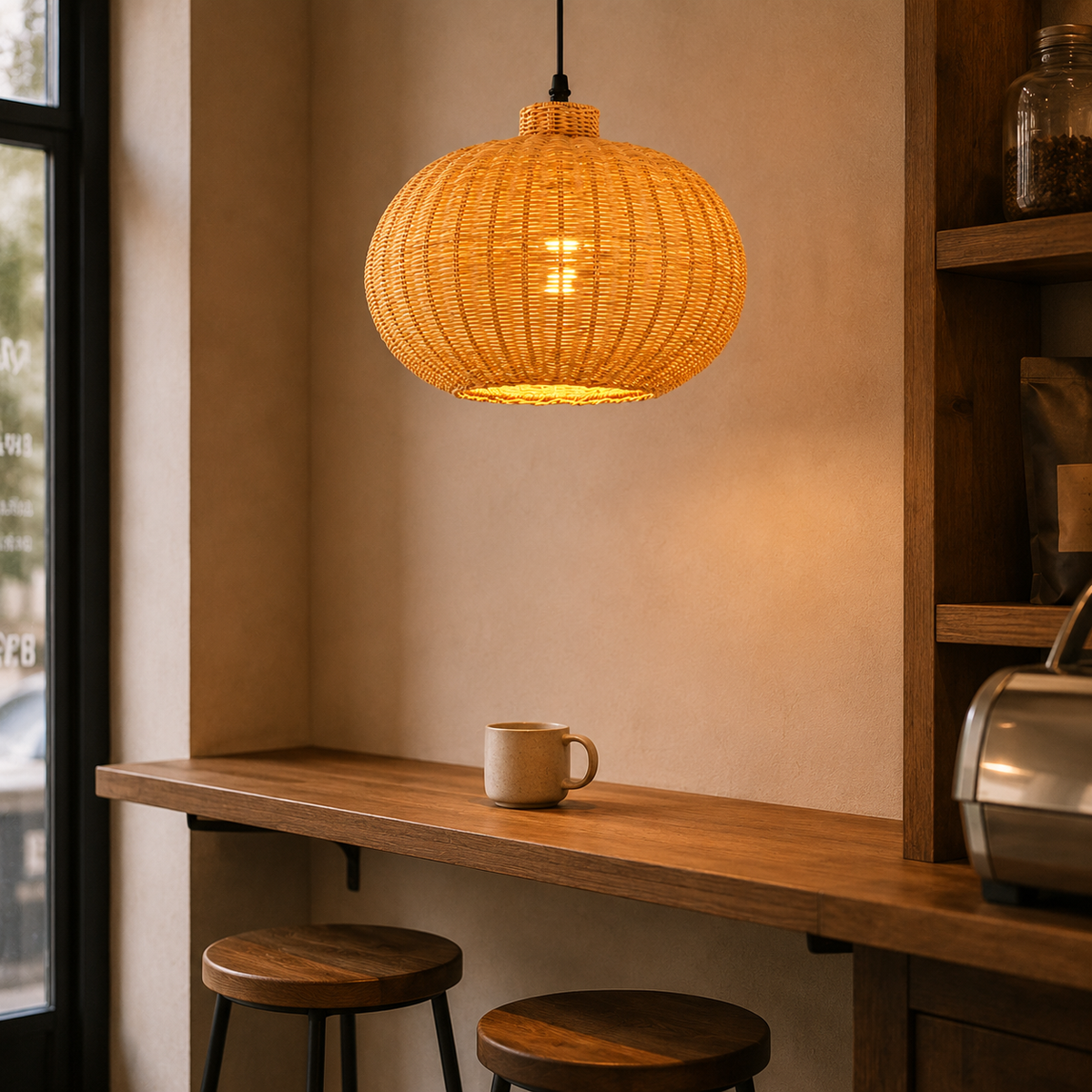 Joinery and hardware detail of Aurelia Pumpkin Pendant Light