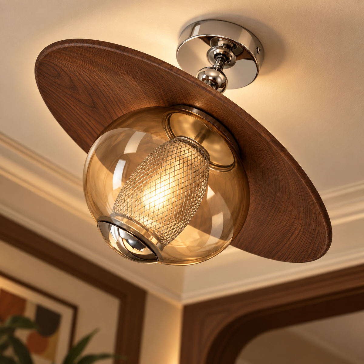 Mid-Century Full Spectrum Glass Ceiling Light styled in a warm natural interior