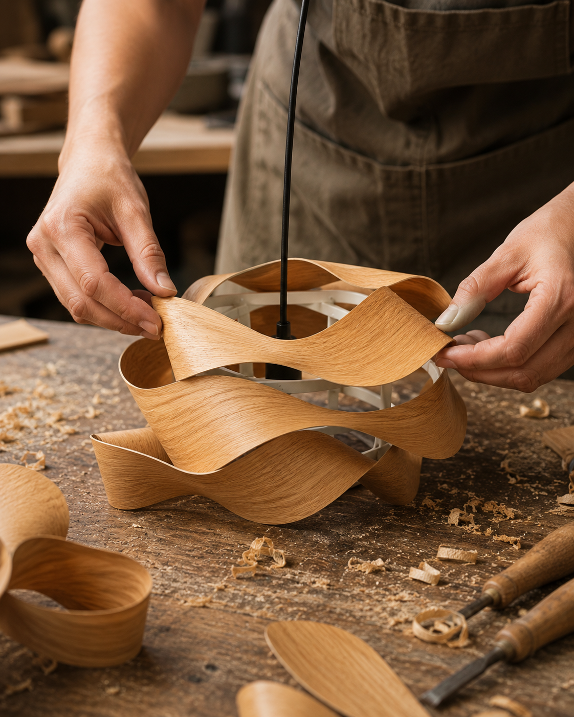Natural materials and handcrafted details of Pinecone Wood Veneer Pendant