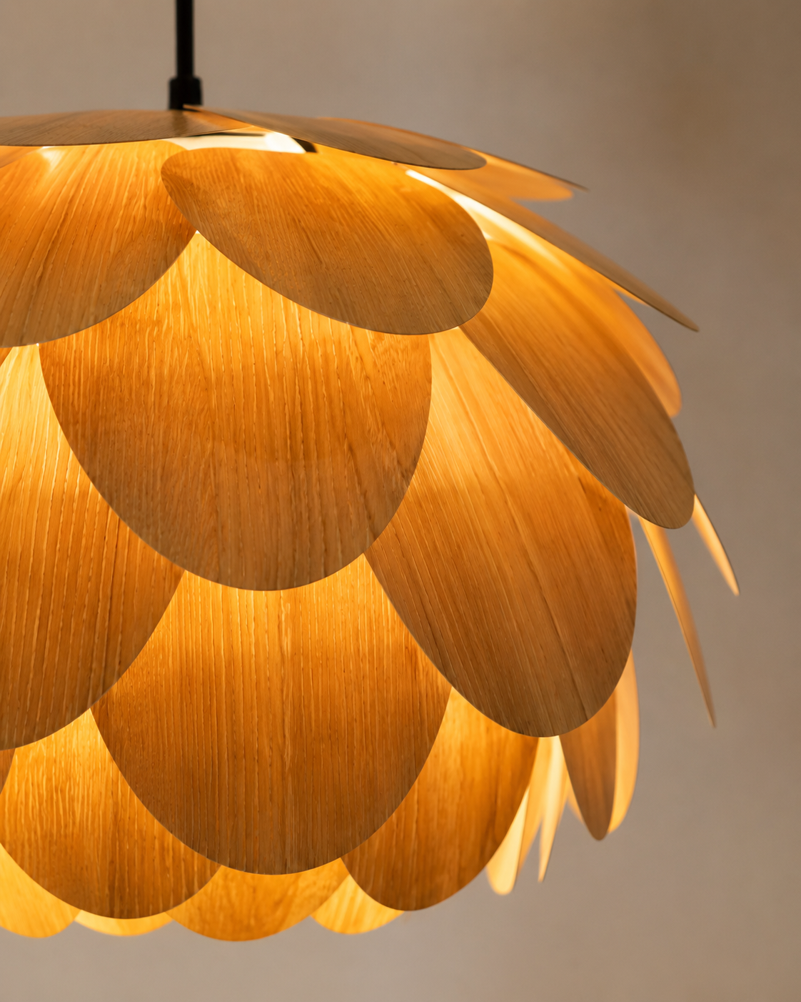 Form and silhouette detail of Pinecone Wood Pendant Light
