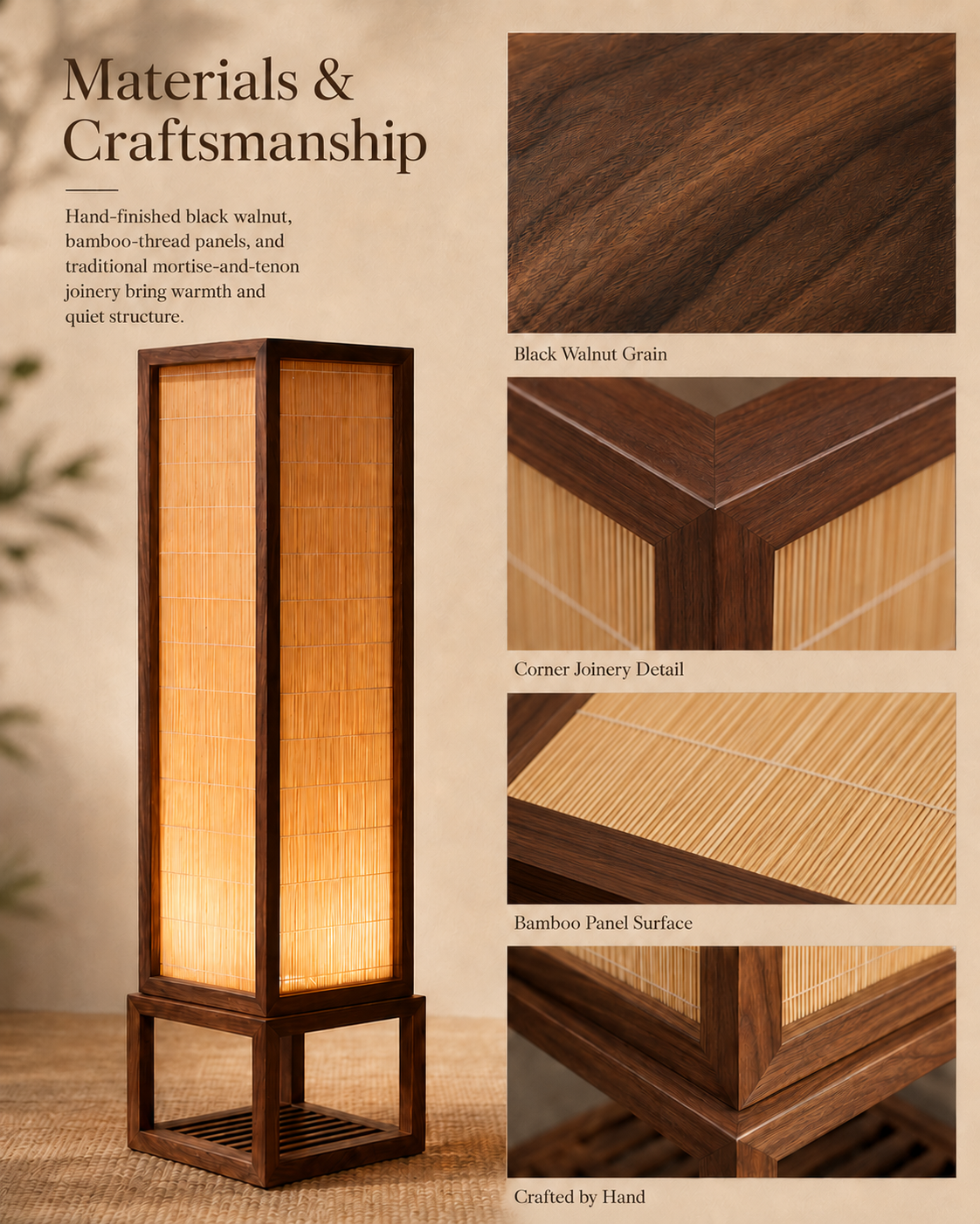 Natural materials and handcrafted details of Song Harmony Floor Lamp