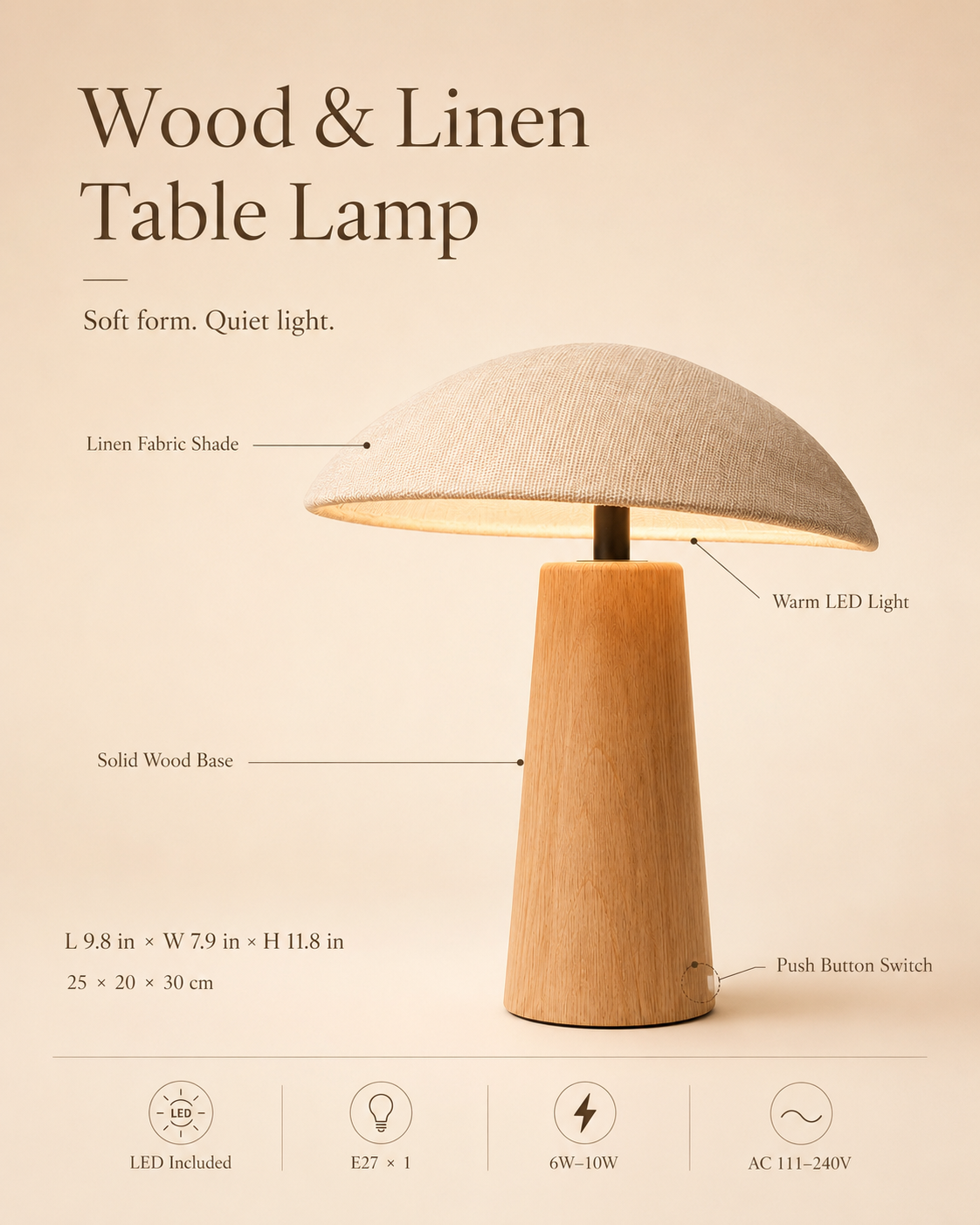 Linen Cloud Wooden Table Lamp styled in a warm natural interior