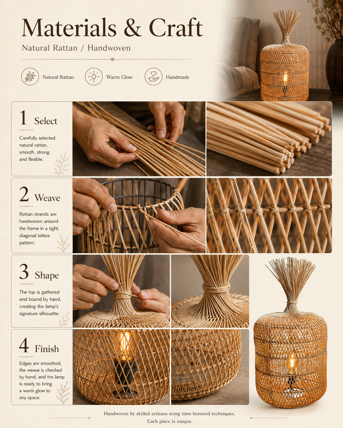 Handwoven from Carefully Selected Natural Rattan