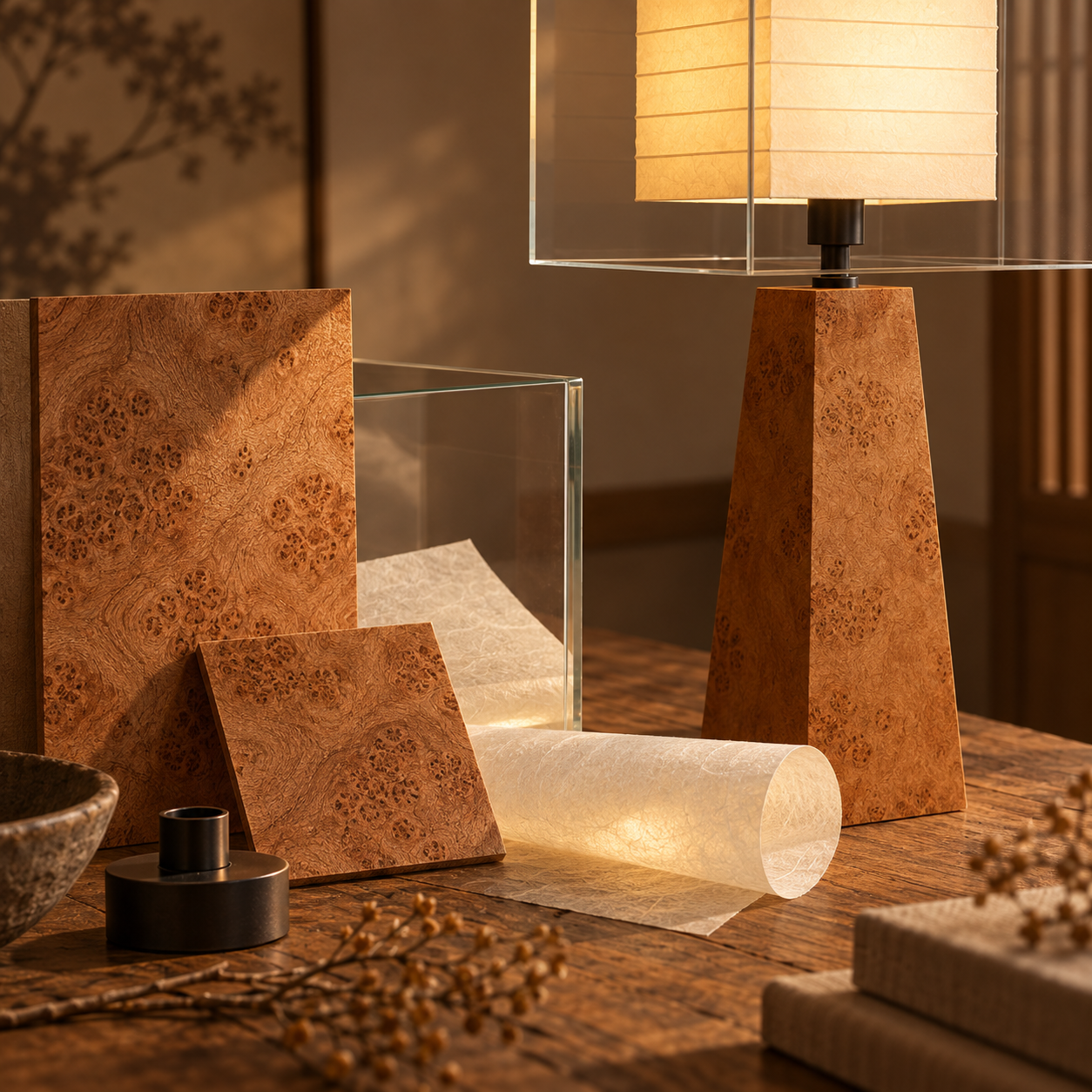 Natural materials and handcrafted details of Light Cube Japanese Floor Lamp